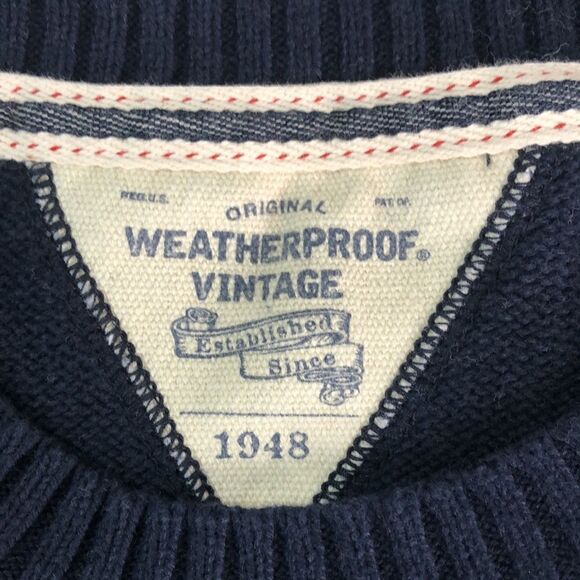 Weatherproof Blue Fair Isle Navy Sweater Cotton Crewneck White Snowflake Design - Picture 8 of 10